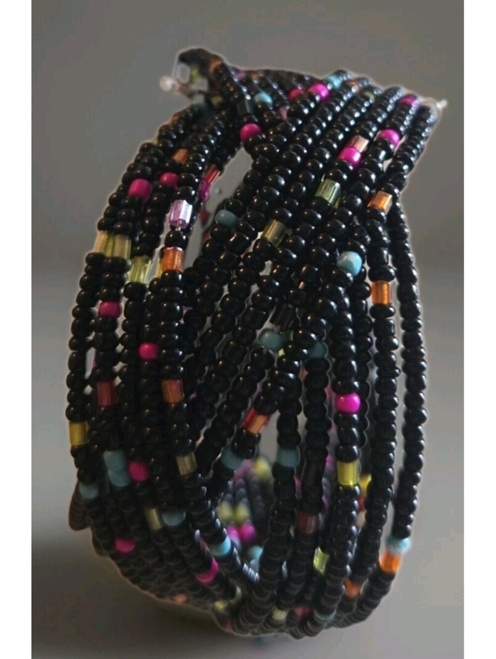 Cuff Black Blue Pink Yellow Miniature Beaded Bracelet Rich Colors Adjustable SZ